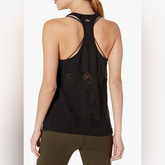 ‼️RARE‼️🎸ALO YOGA🎸🔥NWT🔥Pure Tank in Distressed Black—M - Picture 2 of 13